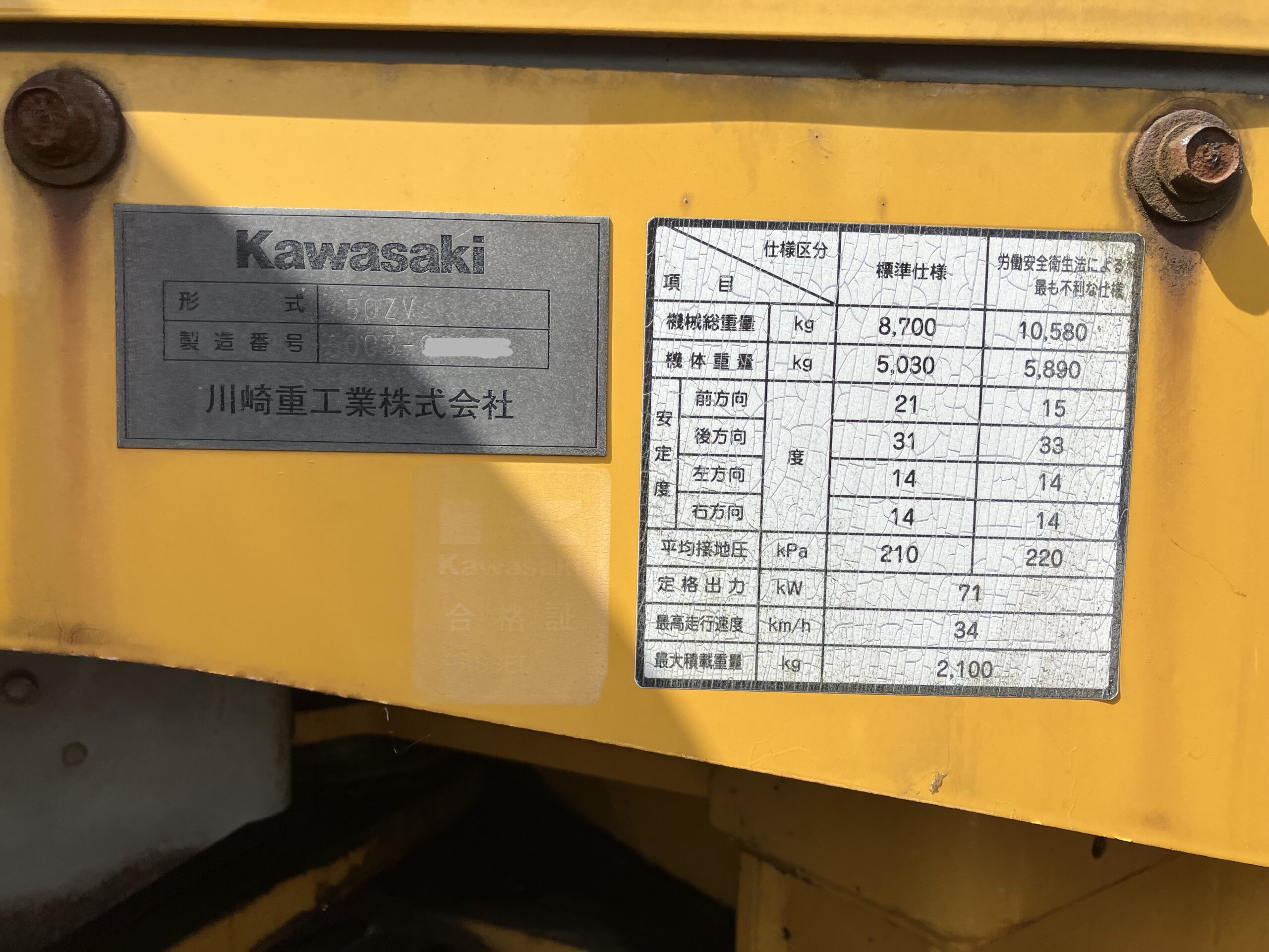 カワサキｰホイールローダー　50ZV